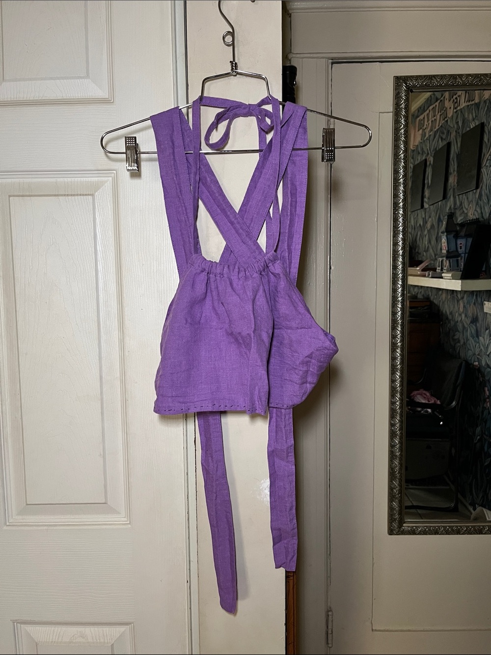 PURPLE BELGIUM LINEN CROP TOP TANK HALTER HIGH END COTTAGECORE FESTIVAL BEACH